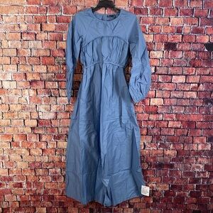 ASOS DESIGN cotton poplin maxi dress with ruched bust detail in blue